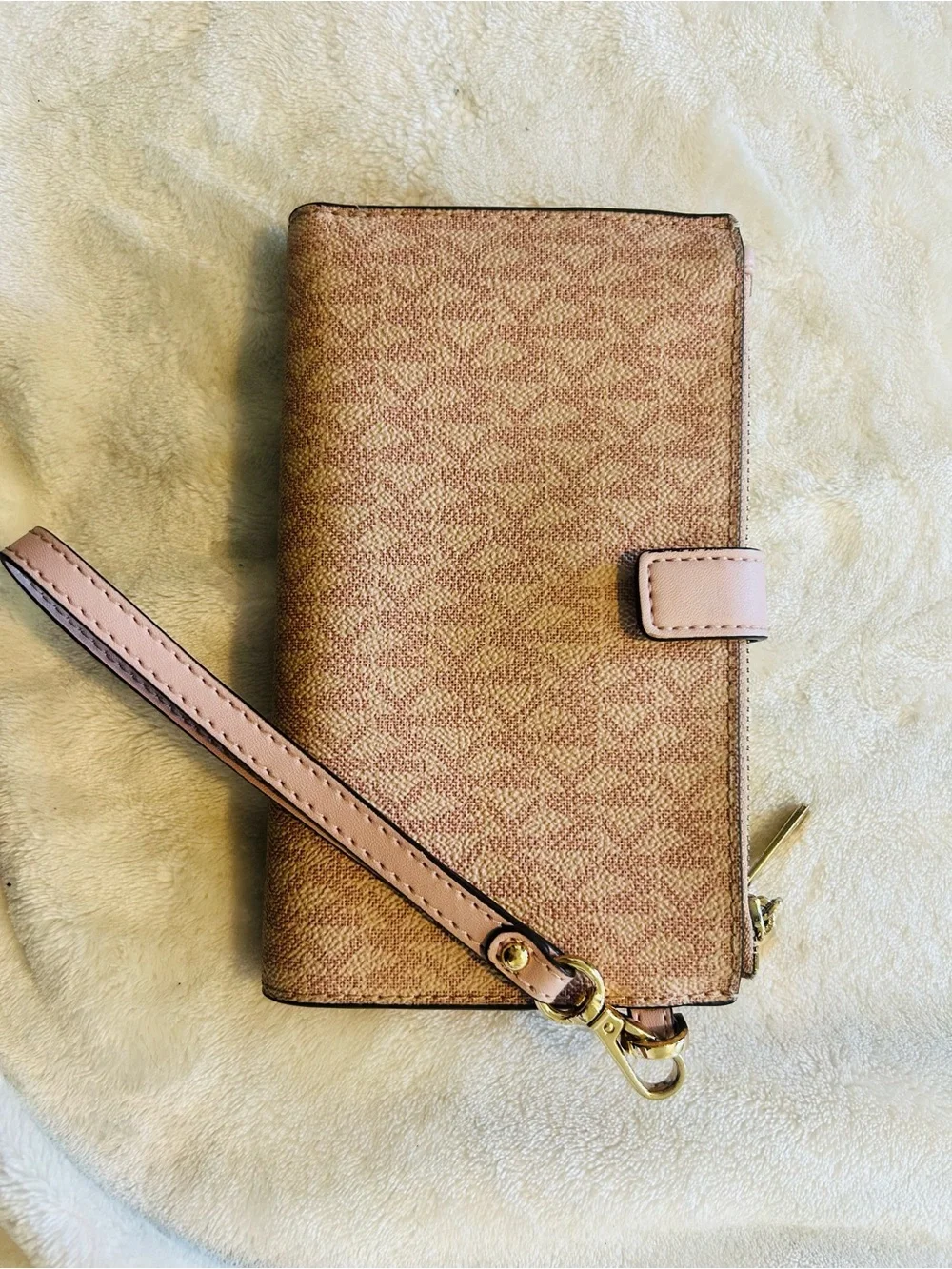 NWT Michael Kors Jet Set Double Zip Smartphone Blush Pink Logo Zip Wristlet